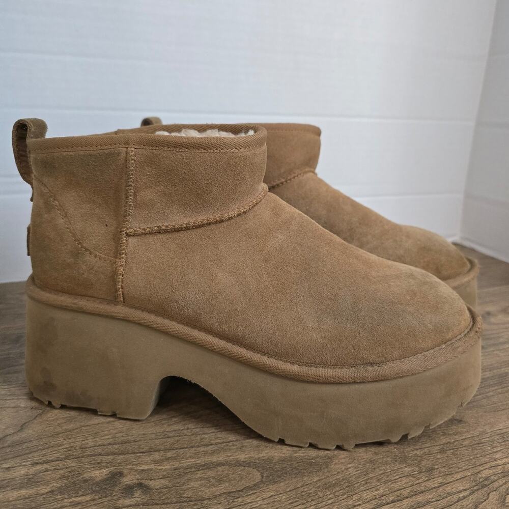 UGG Classic Ultra Mini New Heights platform boots in chestnut sz 10